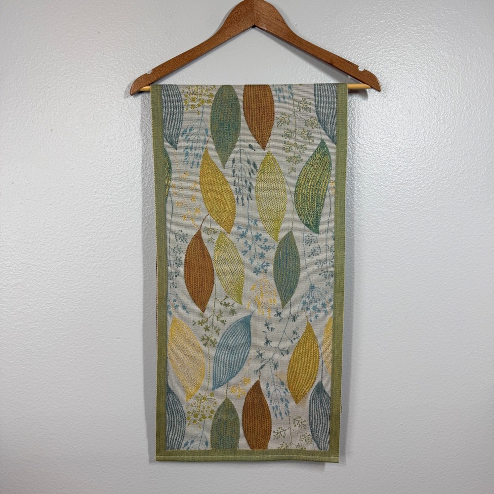 Ekelund Table Runner Unisex 14x51" Green Leaf Pattern Woven Cotton Scandinavian
